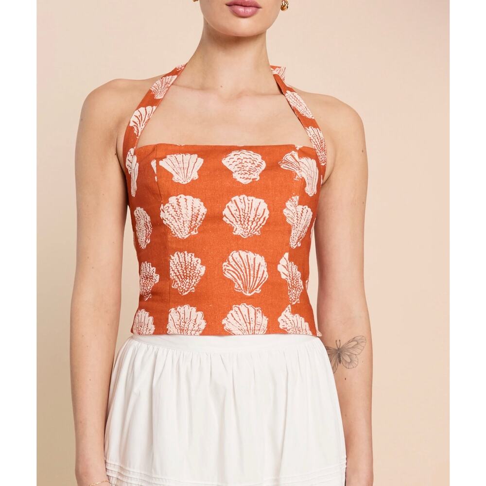 $169 New Kourt Dixie Sanibel sunset linen halter top blouse size 2 - Picture 4 of 7